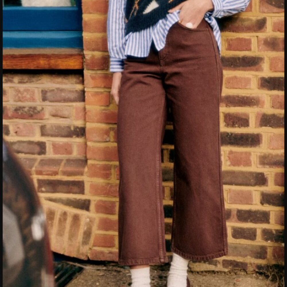 Sezane Brown Le Crop high-waisted wide leg crop jeans, size 0, 100% cotton